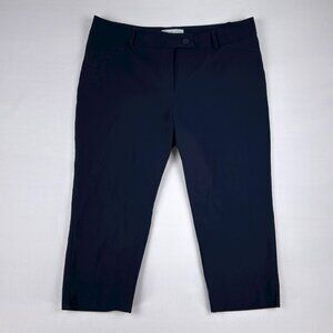 Cleo Petites Women's High Rise Straight Leg Crop Pants 14 Navy Zip Fly